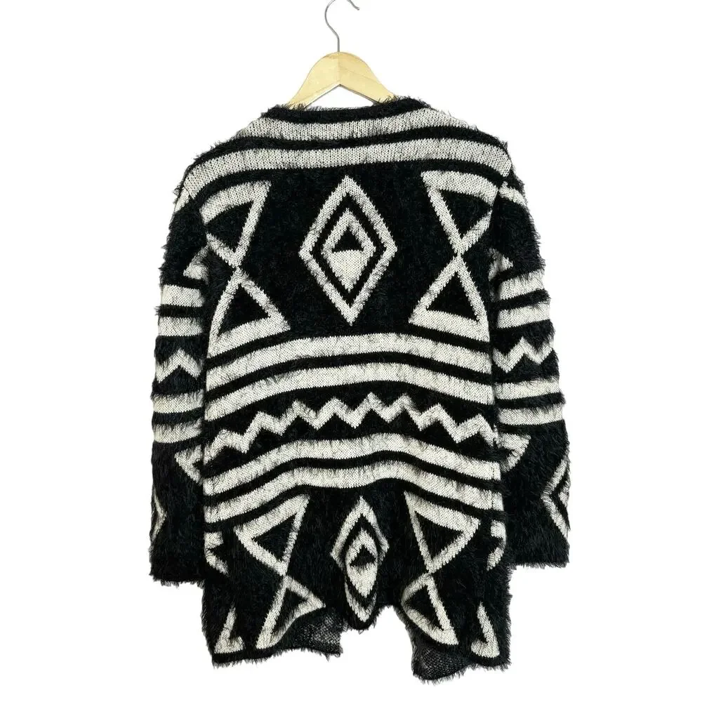 Cliche Southwest Cozy Cardigan Sweater Women’s M wool Boho Eyelash Black Long